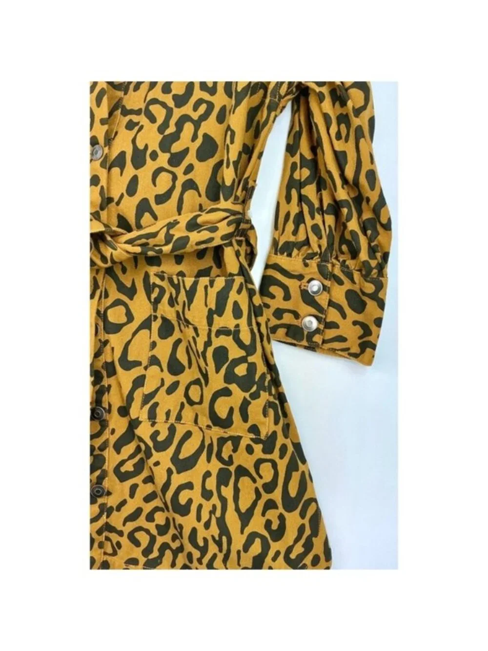 Future Collective Denim Syle Shirt Dress Sz 0 Leopard Print Statement Y2K Safari - Picture 6 of 14